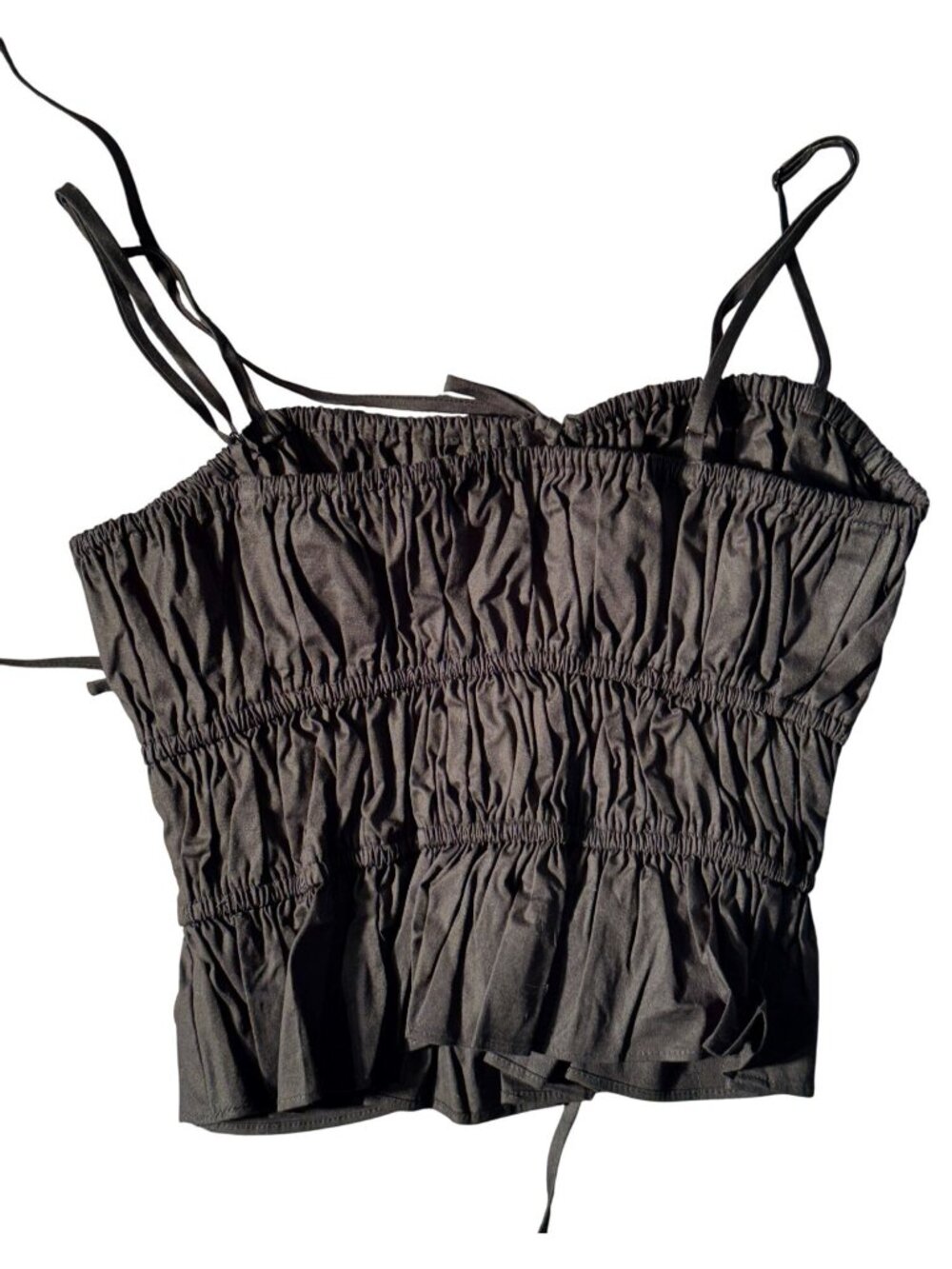 WAYF Black Ruched Bustier Crop Top XS